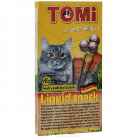    TOMI лакомство-соус для кошек 8шт*15гр. домашняя птица + биотин 