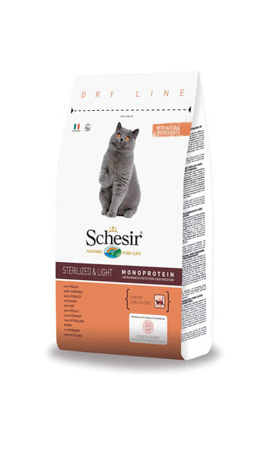 Schesir корм для взрослых стерилизованных кошек всех пород, контроль веса, курица 10 кг