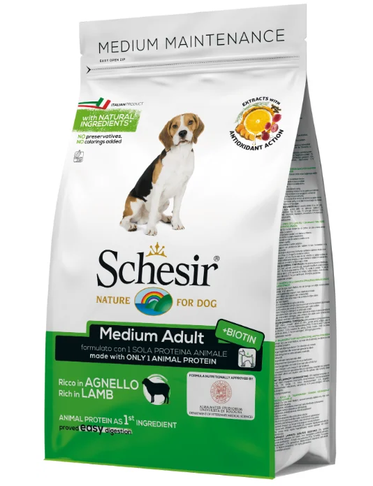 Schesir корм для взрослых собак средних пород, ягненок 12 кг