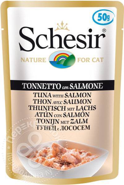 Schesir влажный корм для взрослых кошек всех пород, тунец с лососем 50 гр