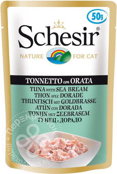 Schesir влажный корм для взрослых кошек всех пород, тунец с дорадо 50 гр