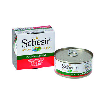 Schesir влажный корм для взрослых собак всех пород, цыпленок и говядина 150 гр