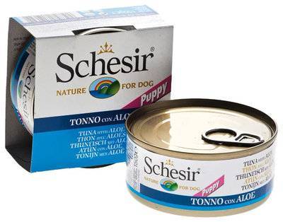 Schesir влажный корм для щенков всех пород, тунец и алое 150 гр