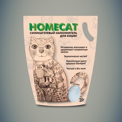 Homecat наполнитель Силикагелевый наполнитель без запаха для кошачьих туалетов 3,8 л 66306 1,625 кг 34075