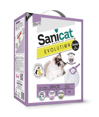 Sani Cat ВИА Комкующийся антибактериальный наполнитель для пожилых кошек,  мощный контроль запаха без пыли (Evolution Senior) PSANEVOS006L31, 5,200 кг