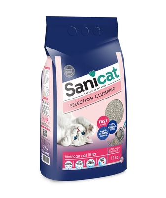 Sani Cat ВИА Комкующийся наполнитель без были  с ароматом детской присыпки (America 12kg PE) PSANSELC012K31, 12,000 кг