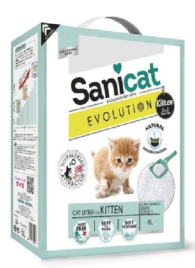 Sani Cat ВИА Комкующийся наполнитель для котят Легкое приучение, контроль запаха без пыли, с ароматом детской присыпки (Evolution Kitten) PSANEVOK006L31, 5,200 кг