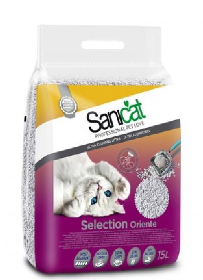 Sani Cat ВИА Комкующийся ультра белый наполнитель с ароматом детской присыпки (супер комкование) (Selection Oriente) PSANSELO015L31, 12,600 кг