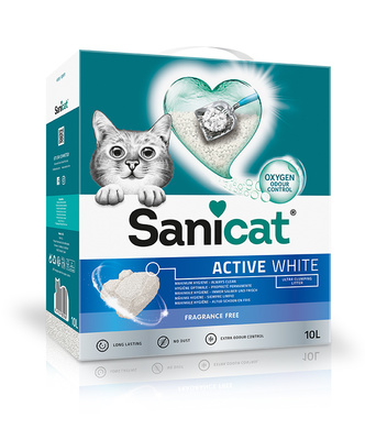Sani Cat Белоснежный ультракомкующийся наполнитель без аромата Active white PSANACWUV10L31, 8,500 кг