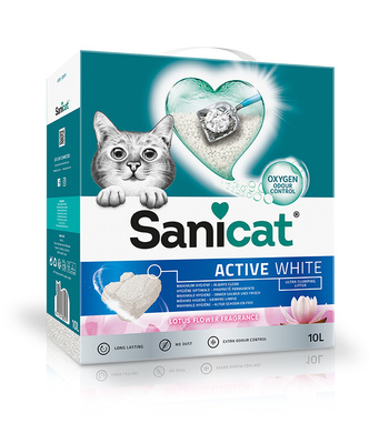 Sani Cat Белоснежный ультракомкующийся наполнитель с ароматом лотоса Active white lotus PSANACWLV10L31, 8,500 кг