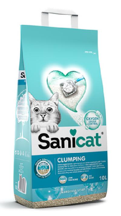 Sani Cat Усовершенствованный комкующийся антибактериальный наполнитель с активным кислородом и ароматом марсельского мыла  | Sanicat clumping + Marseille soap 10L, 8,4 кг 