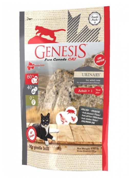 Genesis корм для взрослых кошек всех пород, профилактика МКБ, кабан, фазан и курица 340 гр