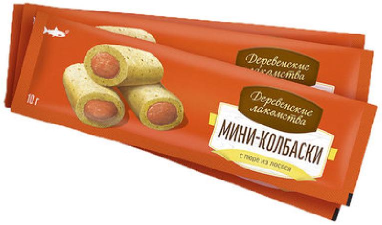 Деревенские лакомства Мини-колбаски с пюре из лосося, 0,040 кг