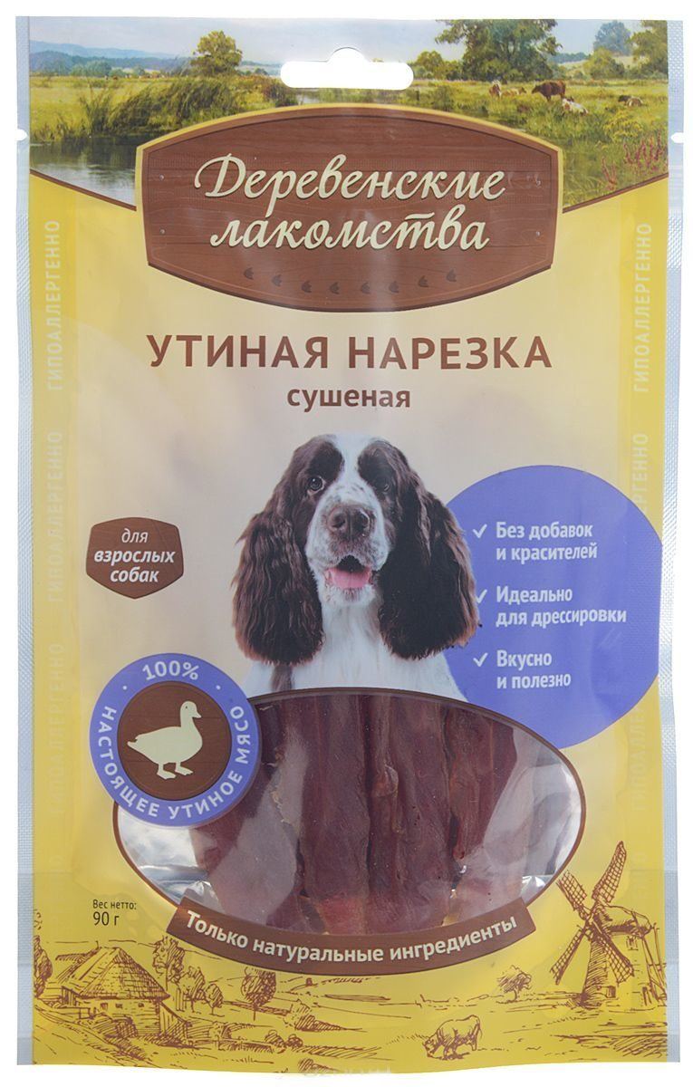 Деревенские лакомства Утиная нарезка сушеная (100проц. мясо) для собак 0,090 кг 12307