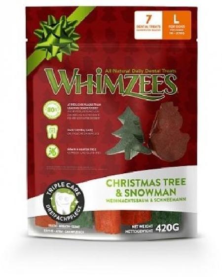 Whimzees лакомство для собак крупных пород, новогодний микс (елочки/снеговики) 420 гр