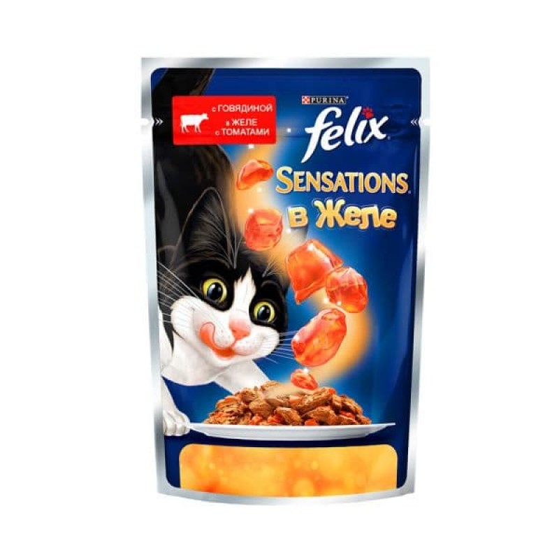Felix Паучи Sensations кусочки в желе для кошек  с говядиной и томатами (12232833123189651244963712493529) | Sensations 0,085 кг 24142