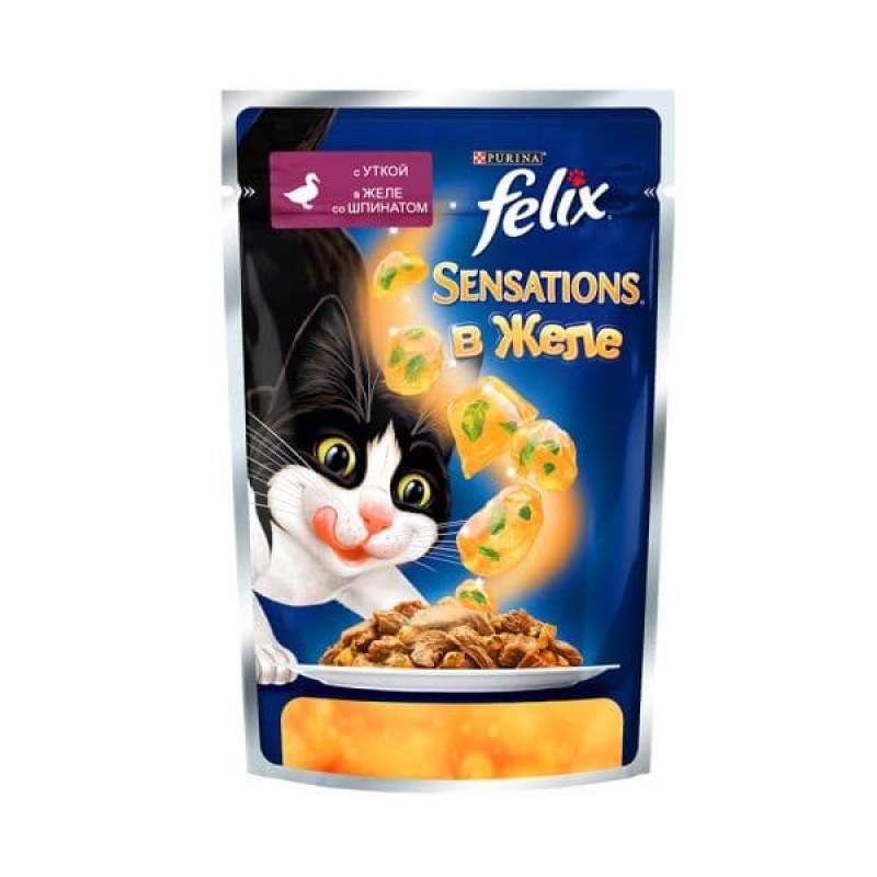 Felix Паучи Sensations кусочки в желе для кошек с уткой и шпинатом 123189631244964912493534 0,085 кг 24144, 1500100525