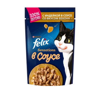Felix Паучи Sensations кусочки в соусе для кошек  Индейка с беконом (12261020123189691245066612493537), 0,085 кг 
