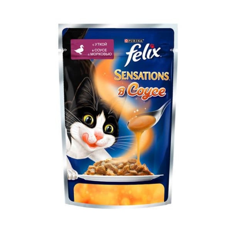 Felix Паучи Sensations кусочки в соусе для кошек  Утка с морковью 12260979123189671244967512493536, 0,085 кг 