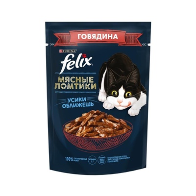 Felix Паучи для кошек Мясные ломтики кусочки в соусе с говядиной (12461480) 0,075 кг 54609, 4200100525