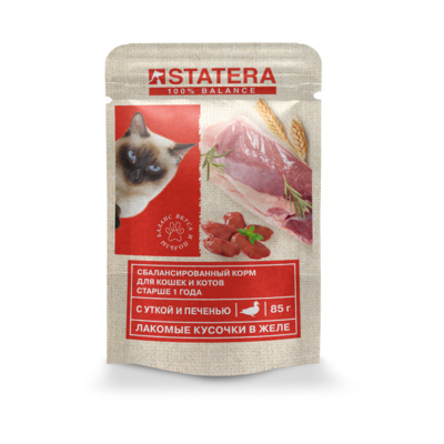 Statera Пауч для взрослых котов с уткой и печенью в желе STA012 0,085 кг 56389