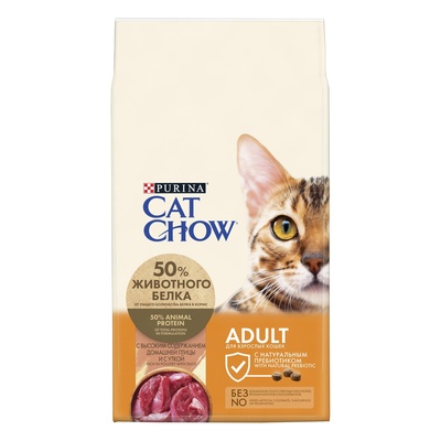 Cat Chow Сухой корм для кошек с уткой 12309221, 1,5 кг , 400100527