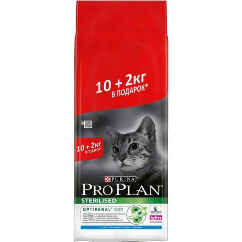  [89795]Корм Purina Pro Plan для взрослых стерилизованных кошек и кастрированных котов старше 1 года, с кроликом 10 +2 кг . 1/4, 89795