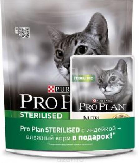 Proplan сухой корм для стер/кастр кошек индейка пакет 400 г + Proplan 85 г 1/10, 12274616, 53074 , 7600100529