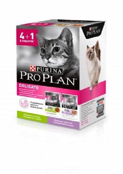Pro Plan Deliсate влажный корм для кошек, набор паучей, индейка + ягненок 5*85гр (4+1)