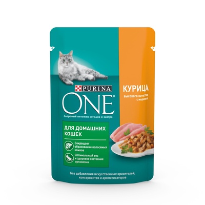 Purina One Паучи для домашних кошек с Курицей и морковью (124218061245614212483295), 0,075 кг 