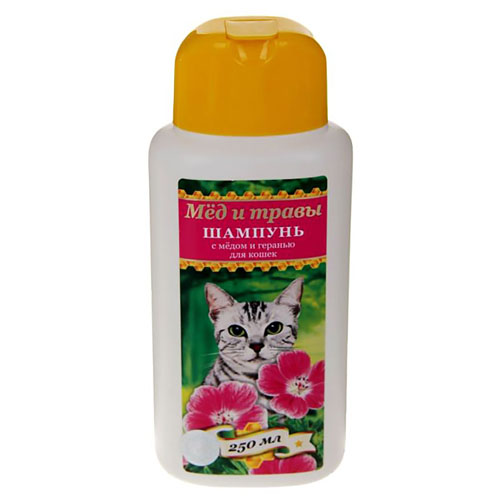 Pchelodar С медом и геранью шампунь для кошек жидкий инсектоакароцидный без запаха 250 мл