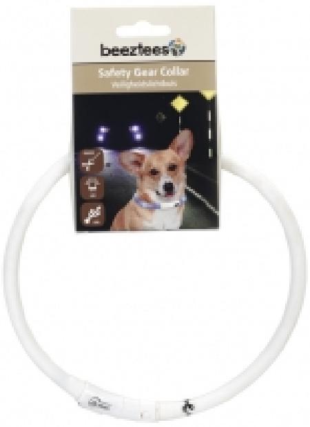 Beeztees 749854 Ошейник д/собак силиконовый светящийся с USB белый 70см*10мм, 80521