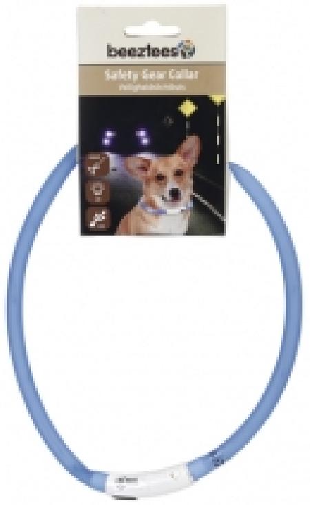 Beeztees 749855 Ошейник д/собак силиконовый светящийся с USB голубой 70см*10мм, 80522