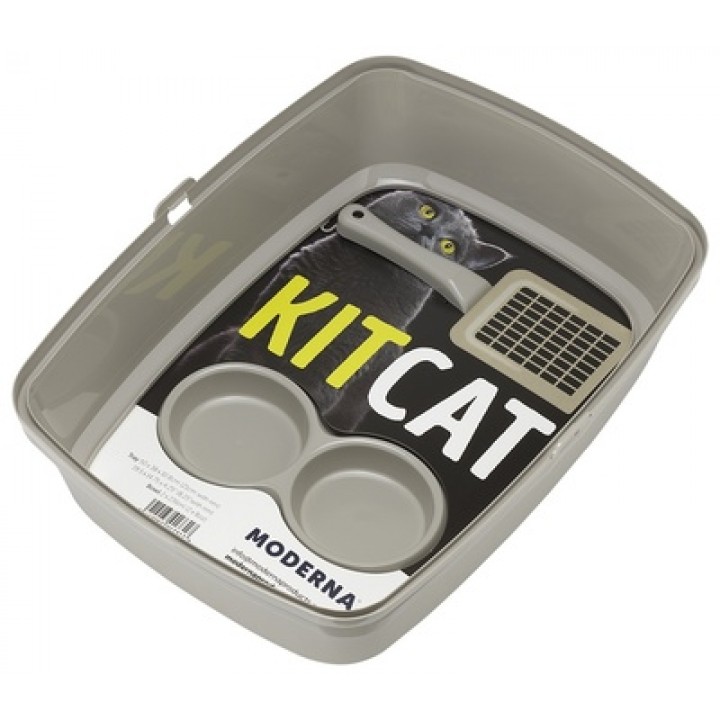 Moderna Набор для котят: совок+двойная миска+туалет-лоток с рамкой 50х38х10,8см теплый серый (KitCat starter kit) MOD-AA77-0330-0041 0,400 кг 35497