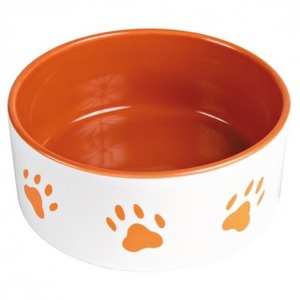         [51982]  24402 Миска для собаки с рисунком Лапка, 0,8л/д. 16 см керамика, оранжевая/белая, 51982