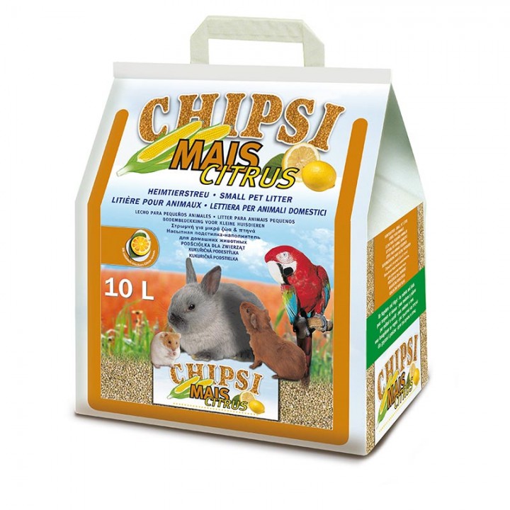 Chipsi Mais Citrus кукурузный ароматизированный наполнитель для грызунов, лимон 10 л