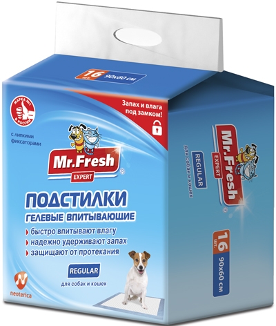 Mr.Fresh Подстилка-пеленка для кошек и собак Expert  Regular впитывающая 90 см*60 см 16 шт. F503 0,95 кг 55863