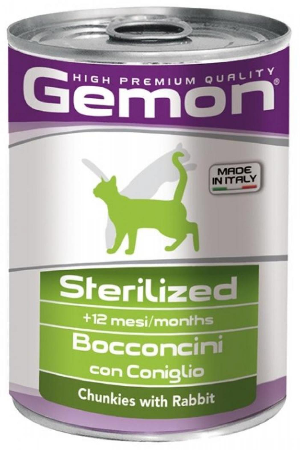 Gemon влажный корм для взрослых стерилизованных кошек всех пород, кусочки кролика 415 гр