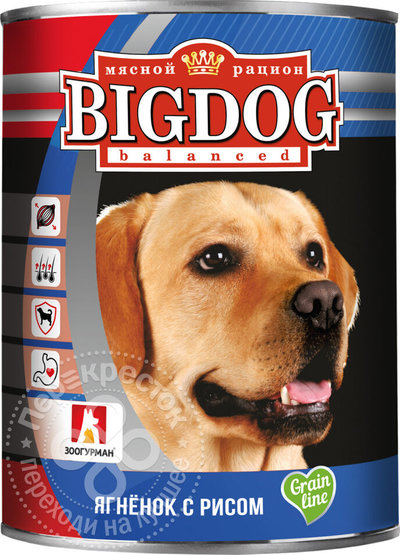 Зоогурман Консервы для собак  «БигДог» ягненок с рисом 0,850 кг 56477, 7700100609