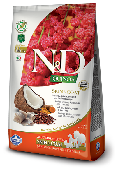 Farmina N&D Quinoa корм для взрослых собак, здоровье кожи и шерсти, беззерновой, сельдь и киноа 2,5 кг, 6100100838