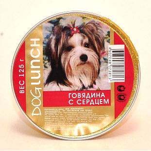 Dog Lunch влажный корм для взрослых собак, крем-суфле говядина с сердцем 125 гр, 1700100614