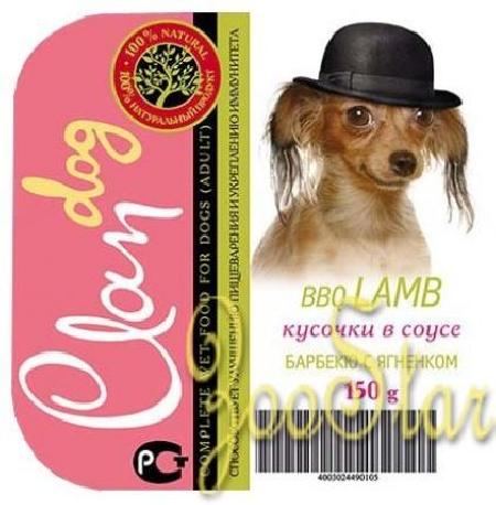 Clan влажный корм для взрослых собак всех пород, кусочки в соусе барбекю с ягненком 150 гр
