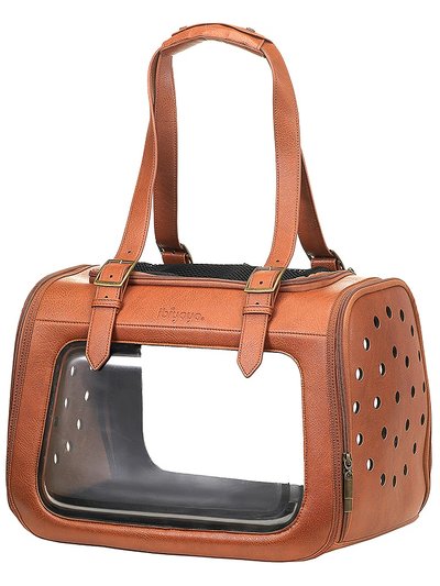 Ibiyaya складная сумка-переноска для собак и кошек до 6 кг прозрачная/коричневая кожа, FC1821-LB