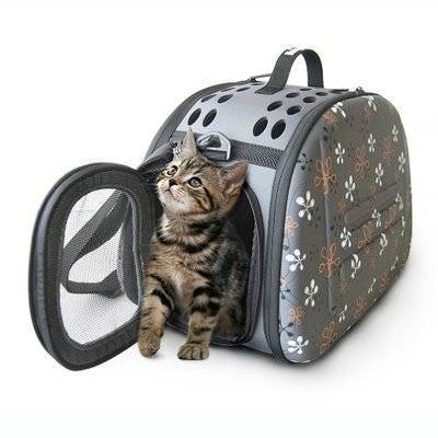 Ibiyaya ВИАСкладная сумка-переноска для собак и кошек до 6 кг серая в цветочек 340818 1,200 кг 41151