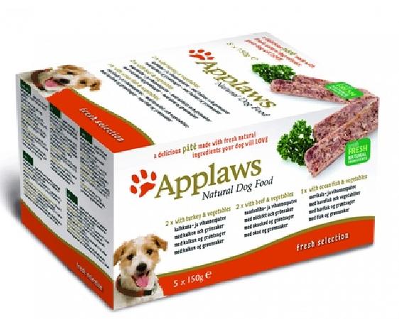 Applaws Набор для Собак Индейка, Говядина, Океаническая рыба, 5шт.*150г (Dog Pate MP Fresh Selection-  Turkey, beef, ocean fish) 6257CE-A, 0,750 кг