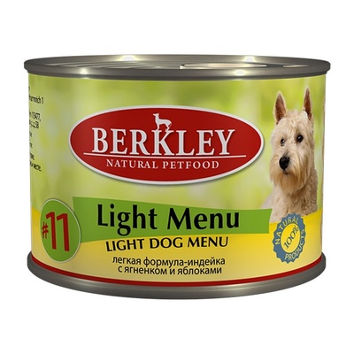 Berkley Консервы Лайт для собак с индейкой, ягненком и яблоками (Light Menu), 0,200 кг