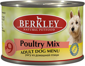 Berkley Консервы для собак Рагу из птицы: цыпленок, индейка и утка (Adult Poultry Mix), 0,200 кг