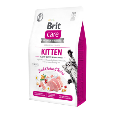 Brit Сухой гипоаллергенный корм Care Cat GF Kitten Healthy Growth & Development со свежим мясом курицы и индейки для котят, беременных и кормящих кошек 540662, 7,000 кг, 10300100662