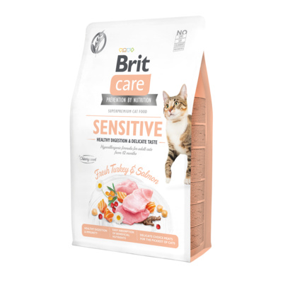 Brit Сухой гипоаллергенный корм Care Cat GF Sensitive Healthy Digestion & Delicate Taste cо свежим мясом индейки и лосося для кошек с чувствительным пищеварением 540693, 7,000 кг, 10600100662