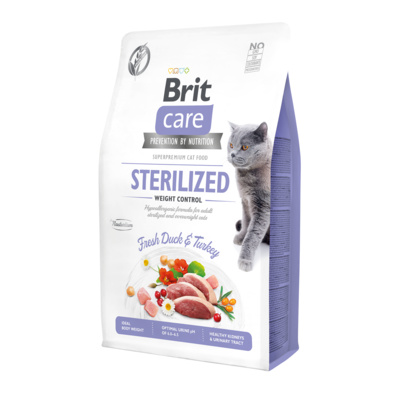 Brit Сухой гипоаллергенный корм Care Cat GF Sterilized Weight Control со свежим мясом утки и индейки для стерилизованных кошек Контроль веса 540785, 7,000 кг, 10700100662